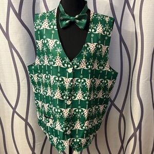 Unknown Green and White Festive Vest with Bow Tie